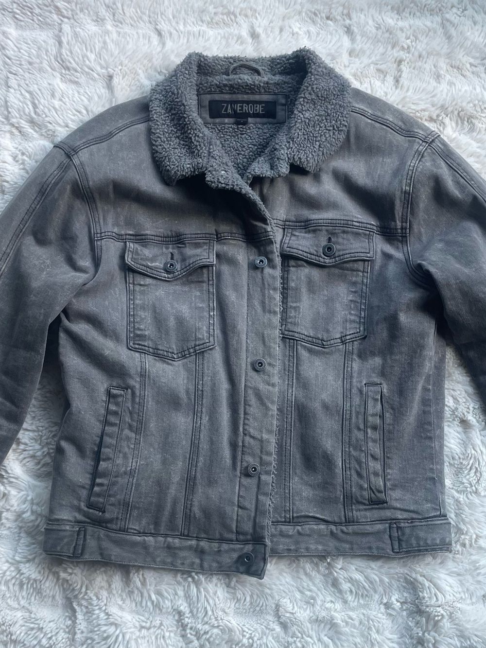 Men’s Zanerobe Charcoal Grey Sherpa-Collar Denim Jacket